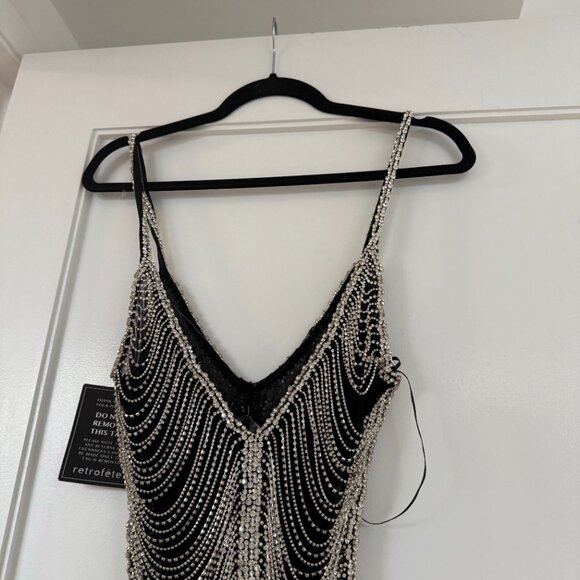 NWT Retrofête Irina Mini Dress Rhinestone Chain Embellished In Barely-there Mesh - Picture 8 of 11